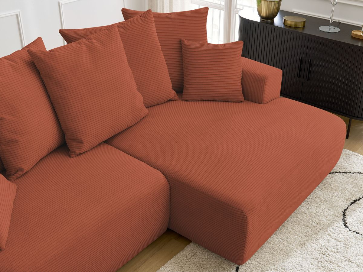 Bobochic Atilla Ecksofa mit Schlaffunktion und Bettkasten Cordsamt Orange Ecke rechts