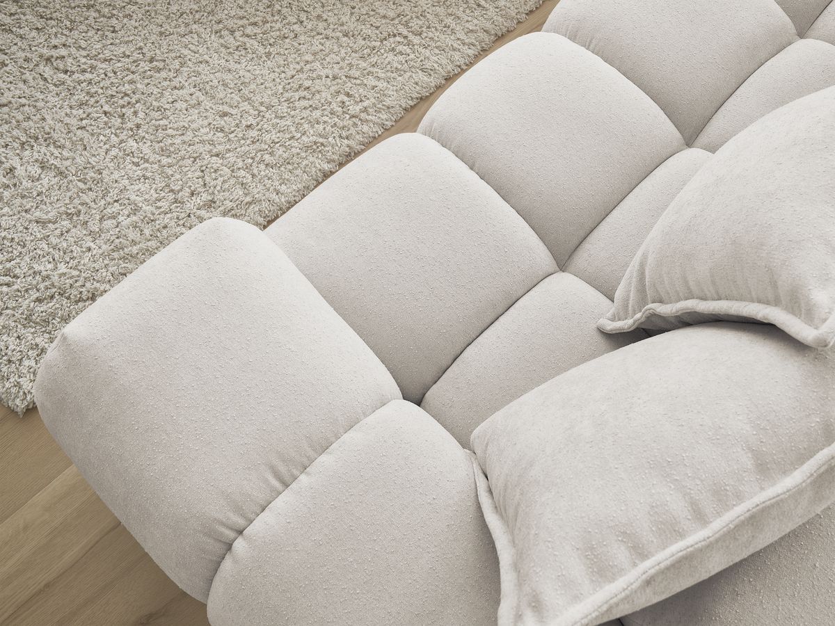 Bobochic Everest Ecksofa mit Schlaffunktion und Pouf, 10 Kissen Strukturstoff Beige Ecke links