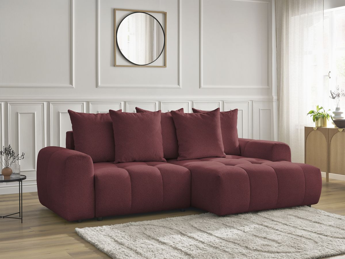 Bobochic Roxelane Ecksofa mit Schlaffunktion und Bettkasten 258 × 150 cm Melange-Stoff Rot Ecke rechts