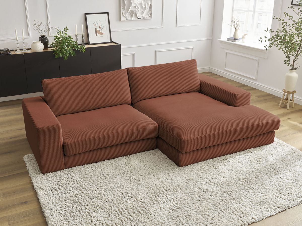 Bobochic Leonard Ecksofa 234 × 159 cm Cordsamt Orange Ecke rechts