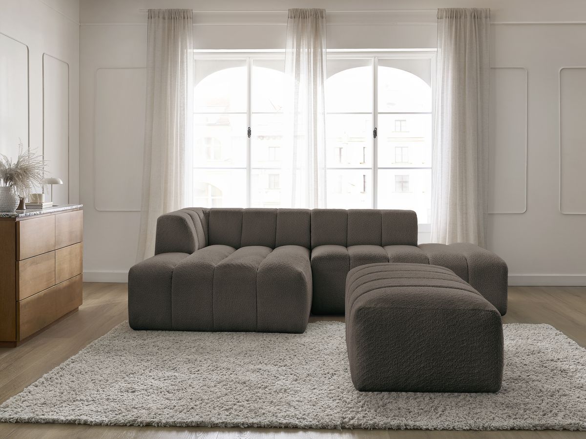 Bobochic Annecy Ecksofa mit Pouf Bouclé-Stoff Braun Ecke links