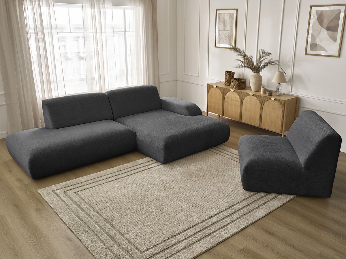 Bobochic Sirius Ecksofa 405 × 170 cm Strukturstoff Schwarz Ecke rechts