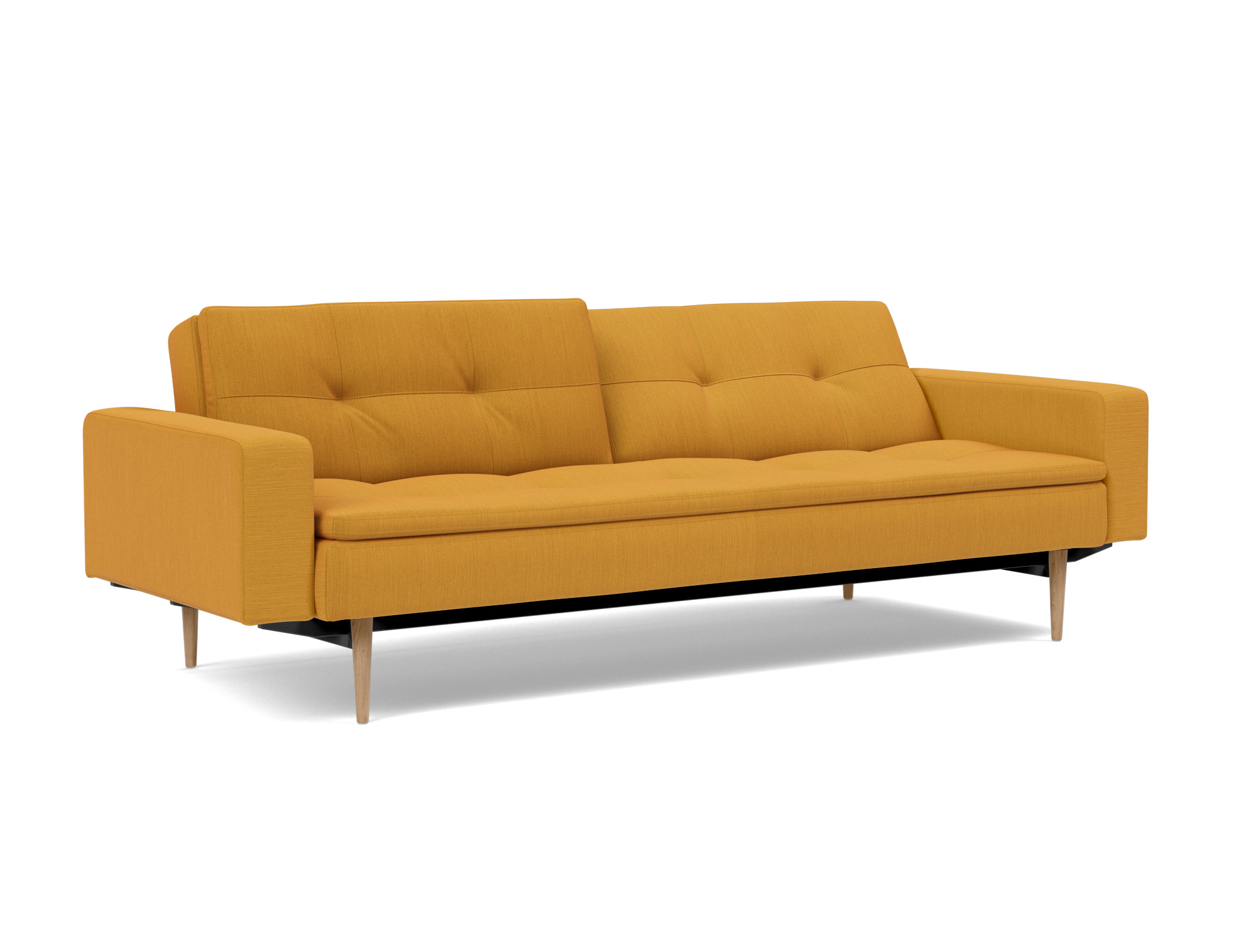 Schlafsofa Dublexo mit Armlehnen Flachgewebe Elegance 507-Burned-Curry Beine Styletto Eiche hell