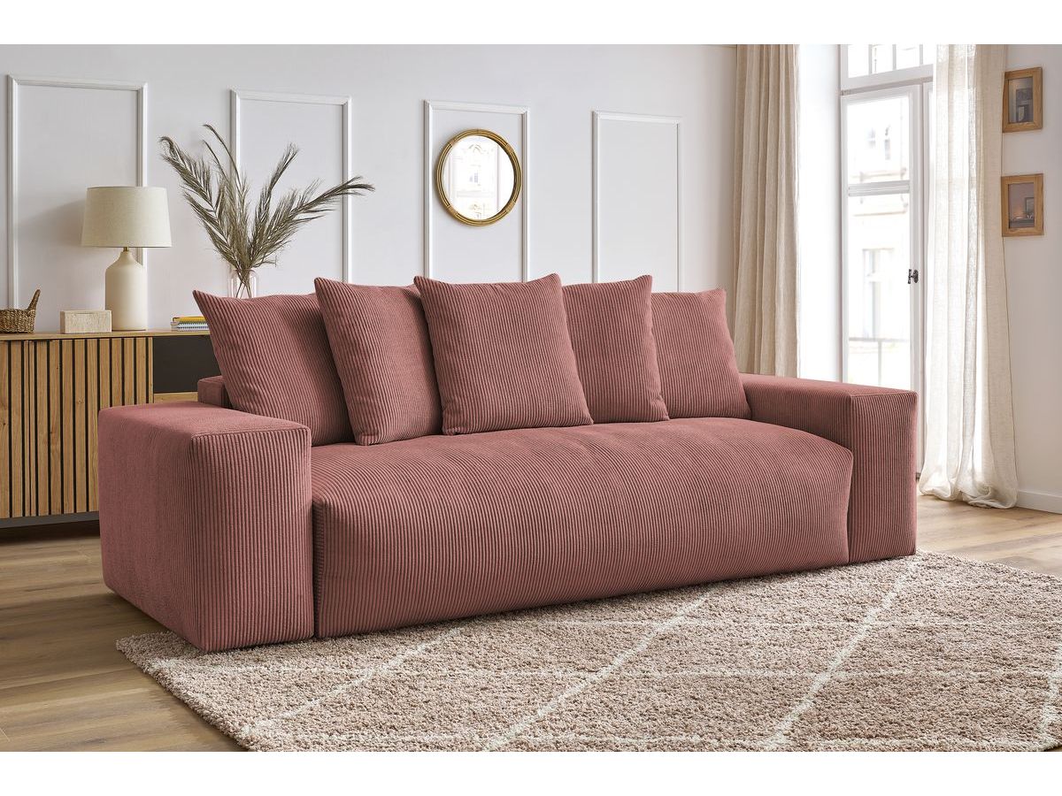 Bobochic Voltaire Schlafsofa 3-Sitzer mit Bettkasten Cordsamt Rosa