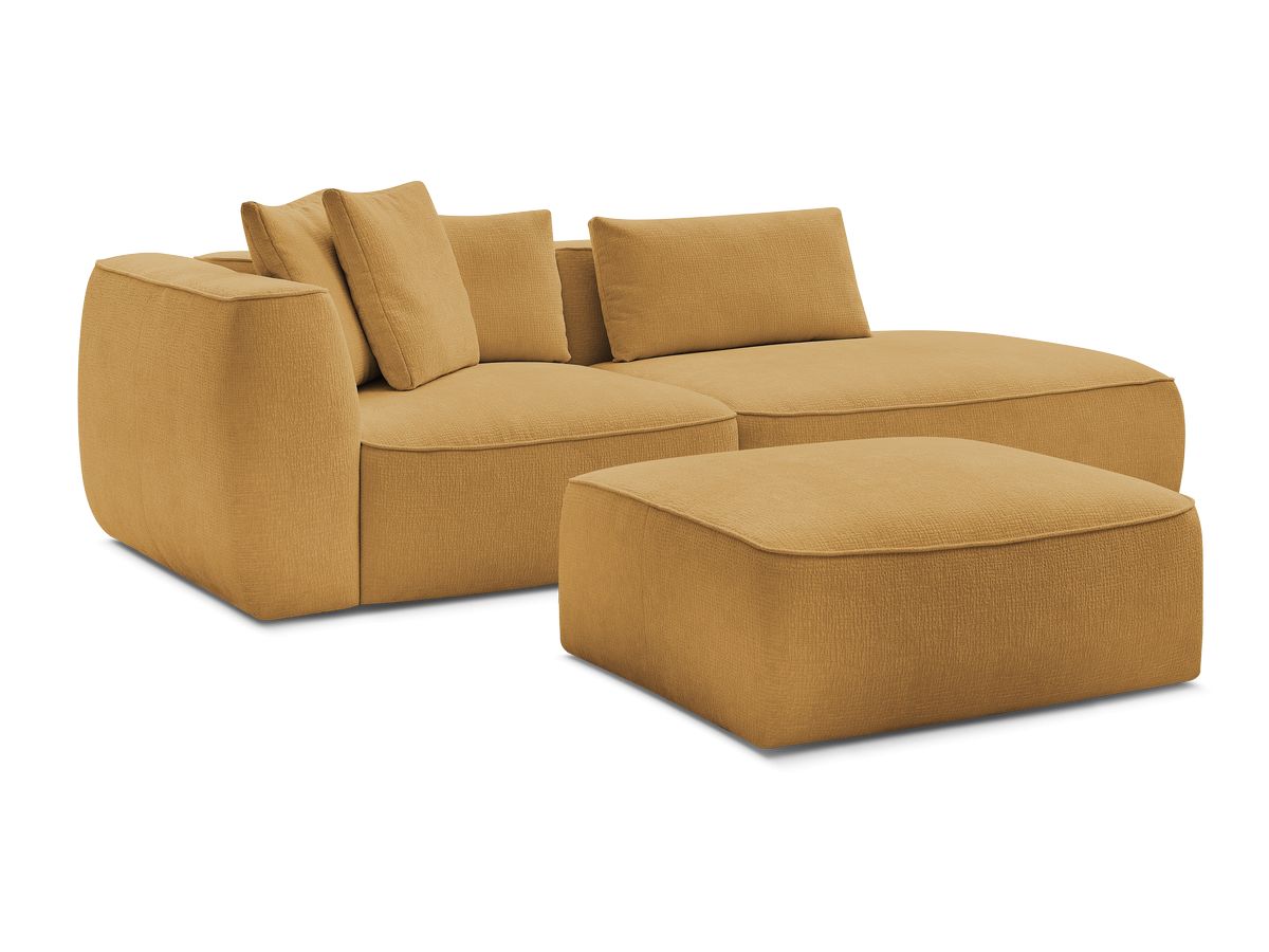 Bobochic Leopold Sofa 4-Sitzer mit Pouf Strukturstoff Gelb Armlehne links
