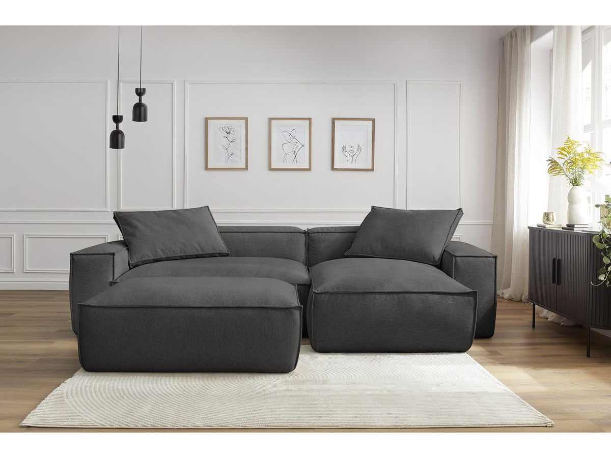Bobochic Boheme Ecksofa mit Pouf Melange-Stoff Dunkelgrau