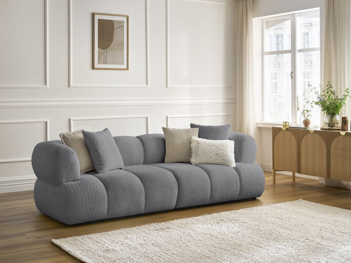 Bobochic Pamira Sofa 3-Sitzer Bouclé-Stoff Dunkelgrau