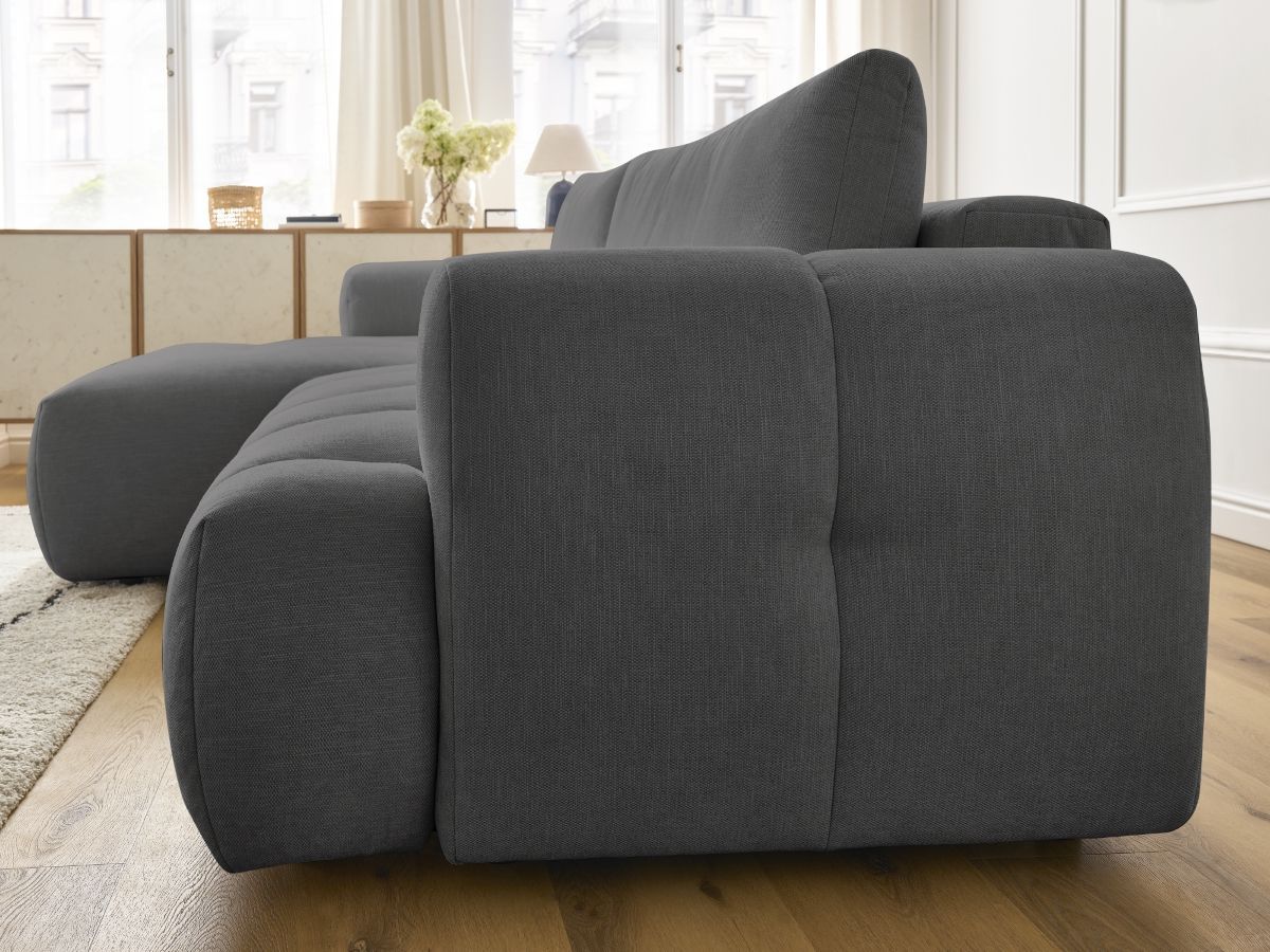 Bobochic Fuji Ecksofa mit Schlaffunktion und Bettkasten 292 × 160 cm Stoff Dunkelgrau Ecke links