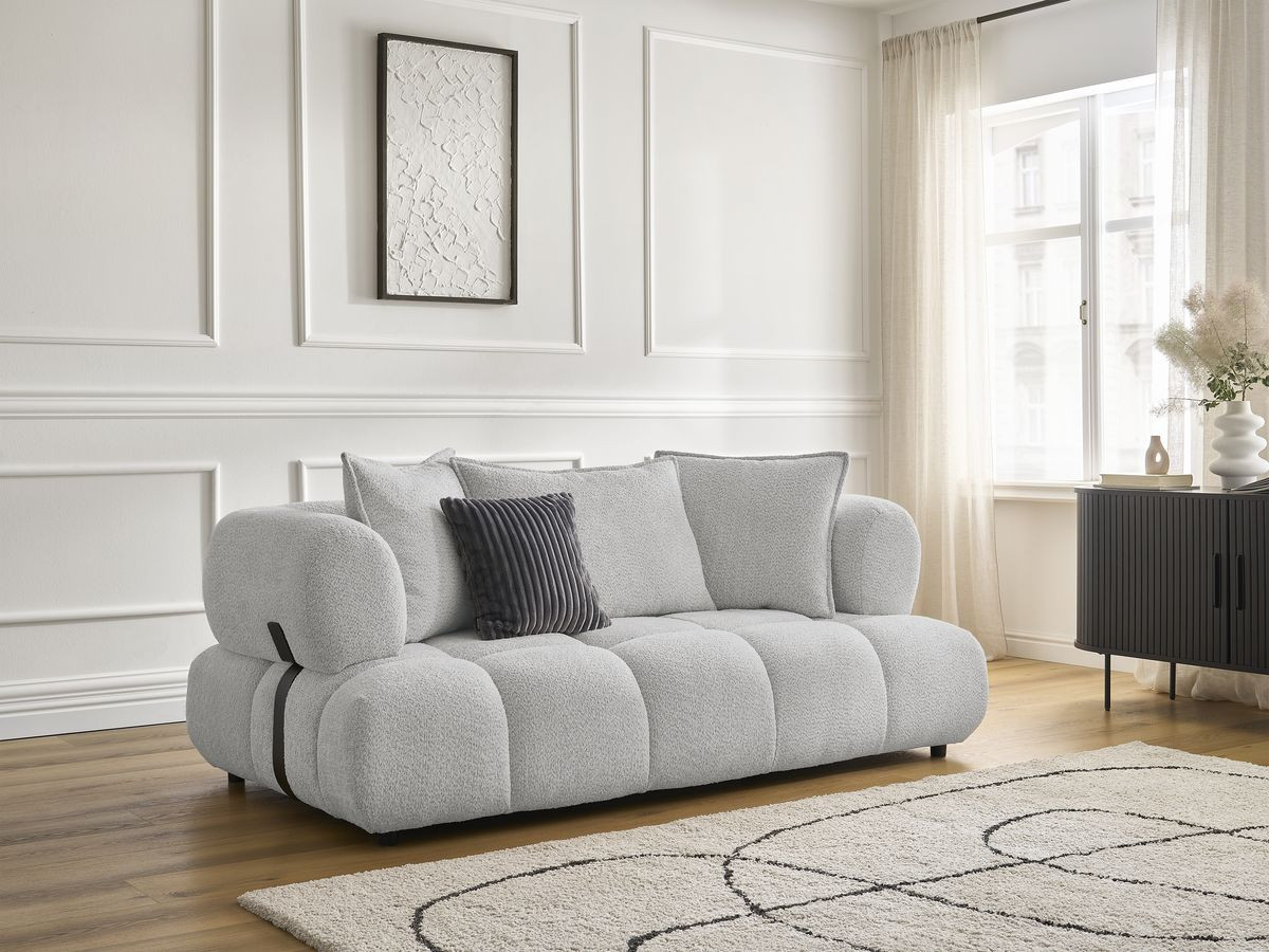 Bobochic Alya Sofa 2-Sitzer Bouclé-Stoff Hellgrau