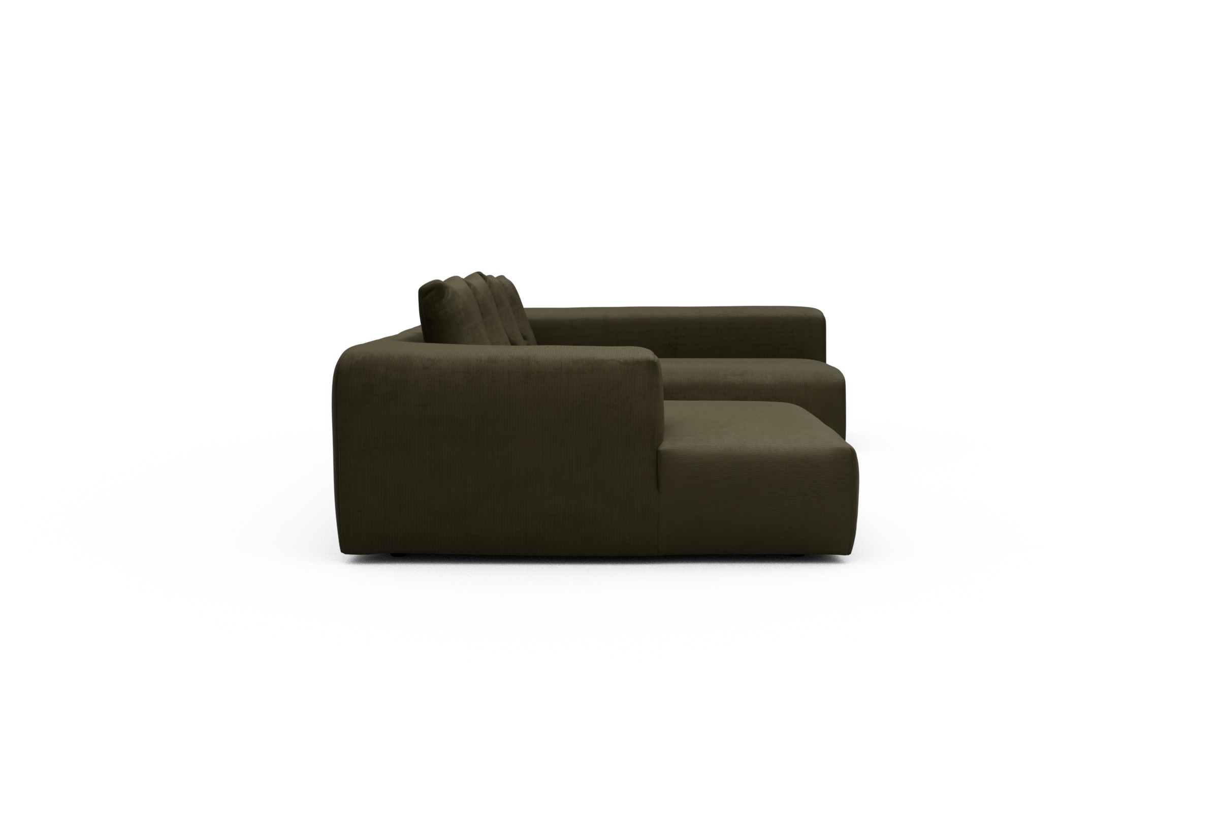 Wohnlandschaft Fred Chaiselongue links mit 2-Sitzer und lange Armlehne rechts Cordufine-Pine-Green