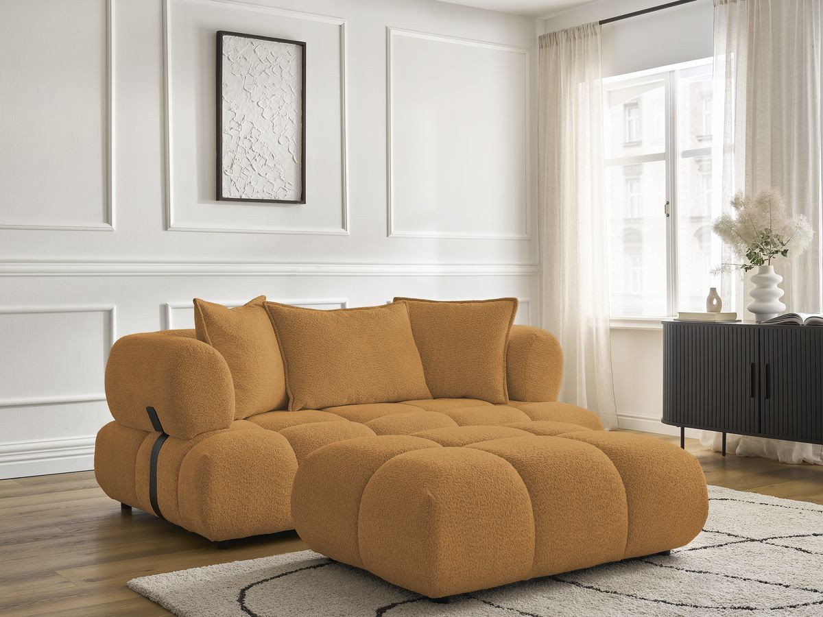 Bobochic Alya Sofa 2-Sitzer mit Pouf Bouclé-Stoff Gelb
