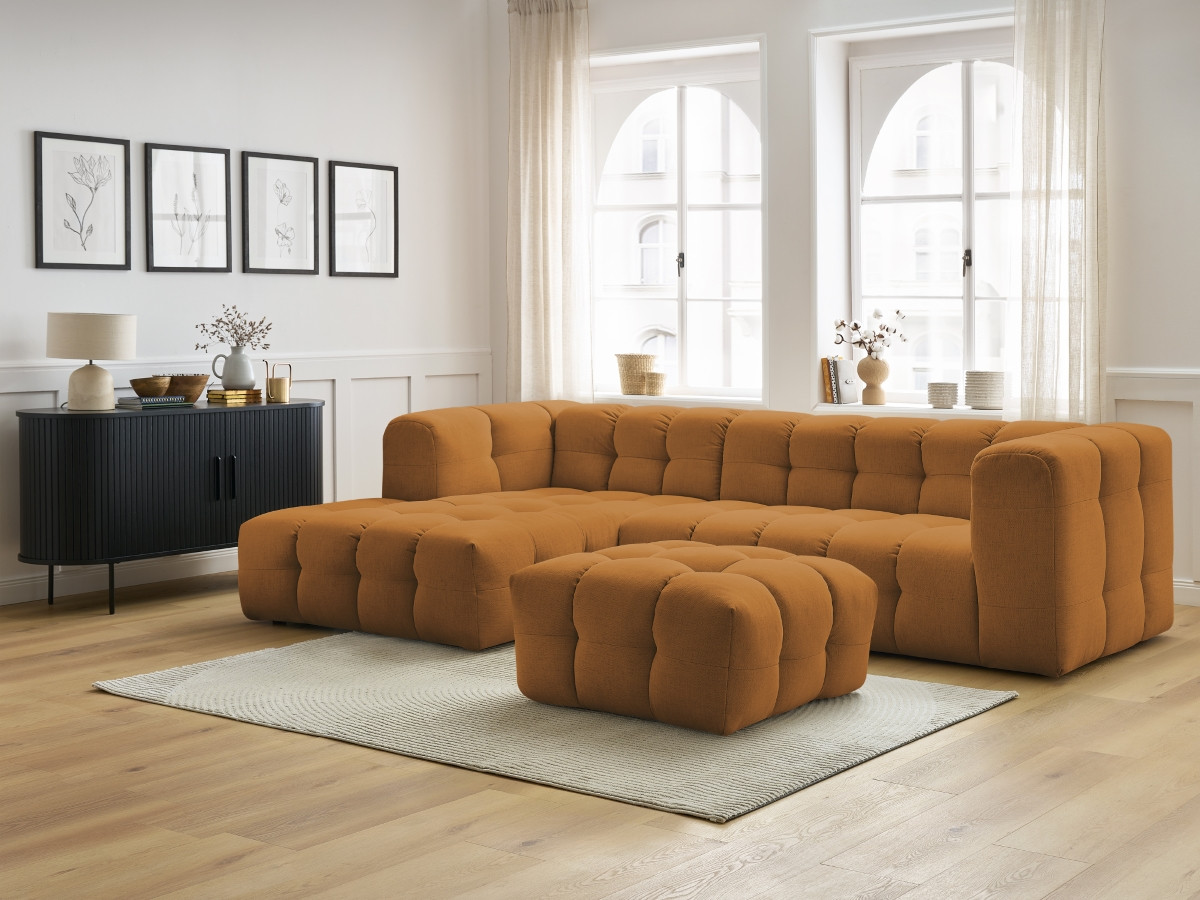 Bobochic Cloud Ecksofa mit Pouf 288 × 184 cm Stoff Gelb Ecke links