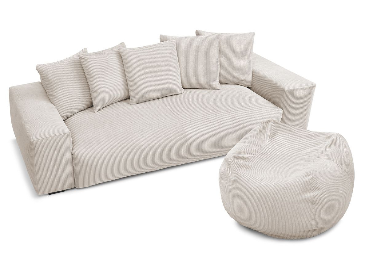Bobochic Voltaire Sofa 4-Sitzer mit Pouf 280 × 124 cm Cordsamt Beige