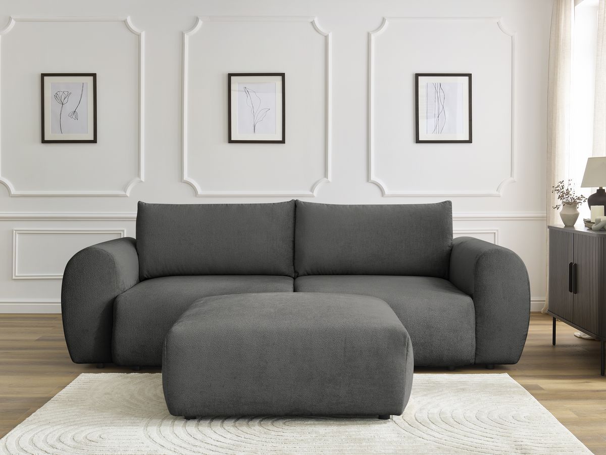 Bobochic Lucien Schlafsofa 4-Sitzer mit Bettkasten und Pouf Stoff Dunkelgrau