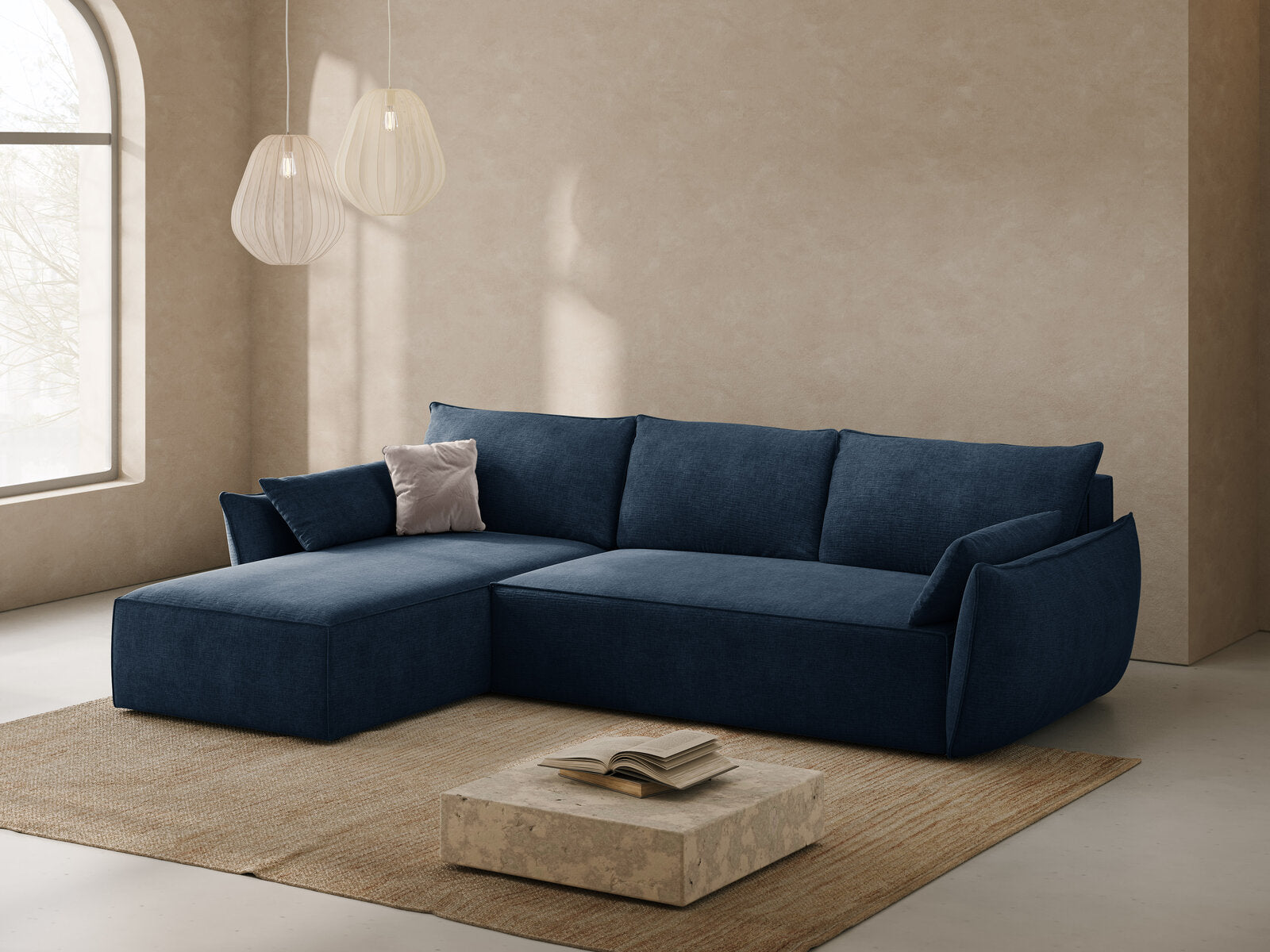 Micadoni Kaelle Ecksofa 4-Sitzer mit Schlaffunktion Links Chenille Over The Horizon Königsblau
