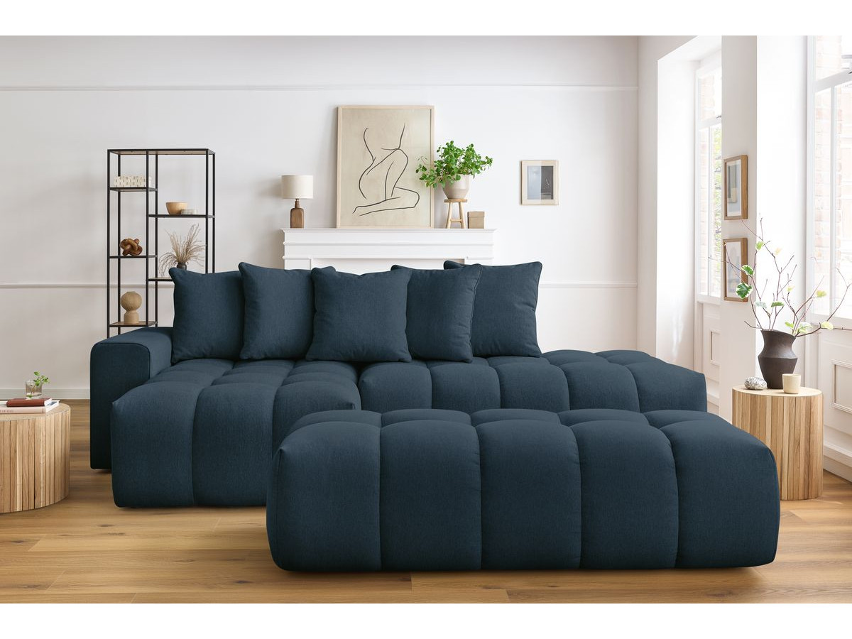 Bobochic Mont-blanc Ecksofa mit Pouf Melange-Stoff Dunkelblau Ecke links