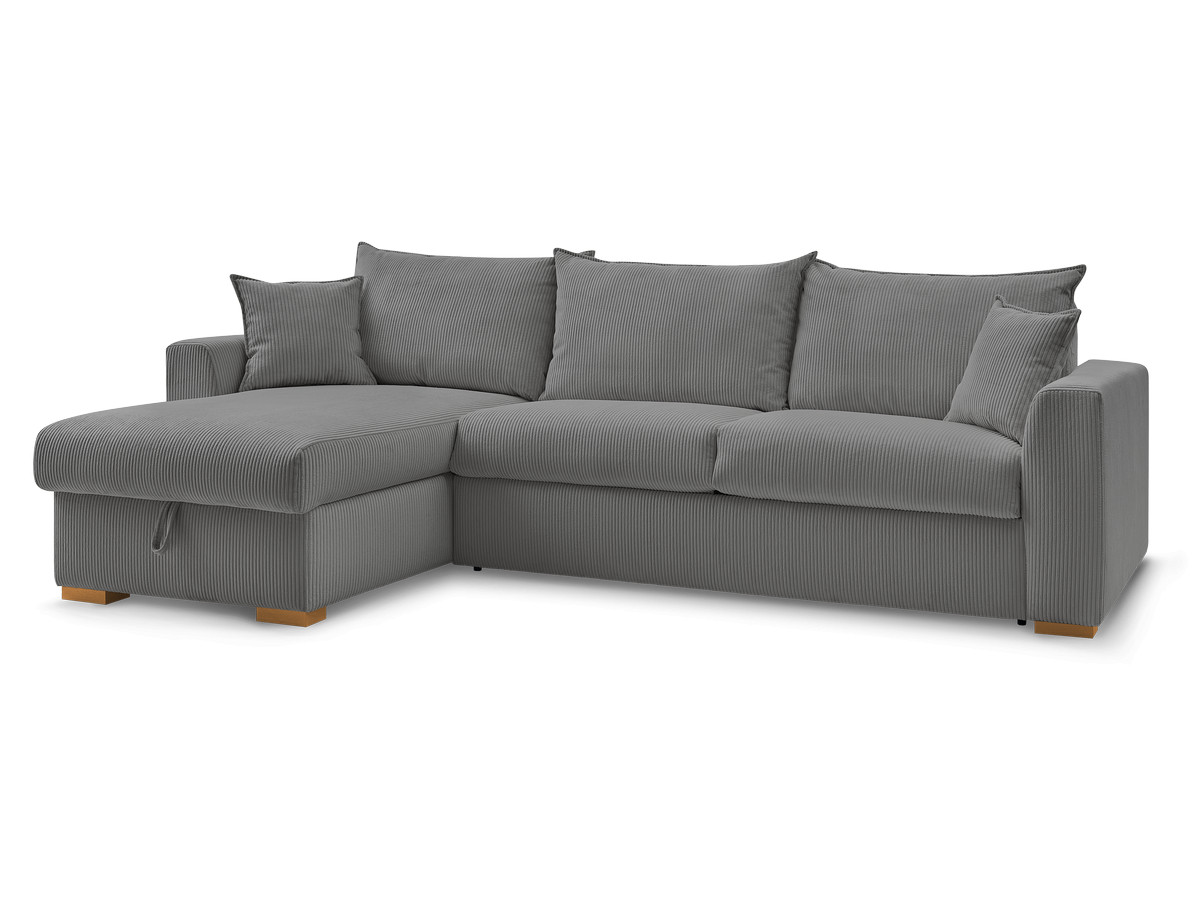 Bobochic Augustin Ecksofa mit Schlaffunktion und Bettkasten Cordsamt Dunkelgrau, Liegefläche 140 × 200 cm