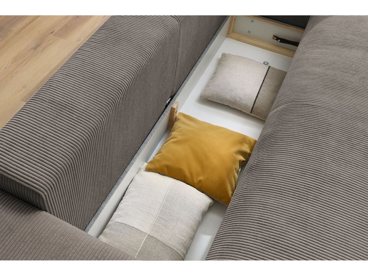 Bobochic Voltaire Schlafsofa 3-Sitzer mit Bettkasten Cordsamt Taupe