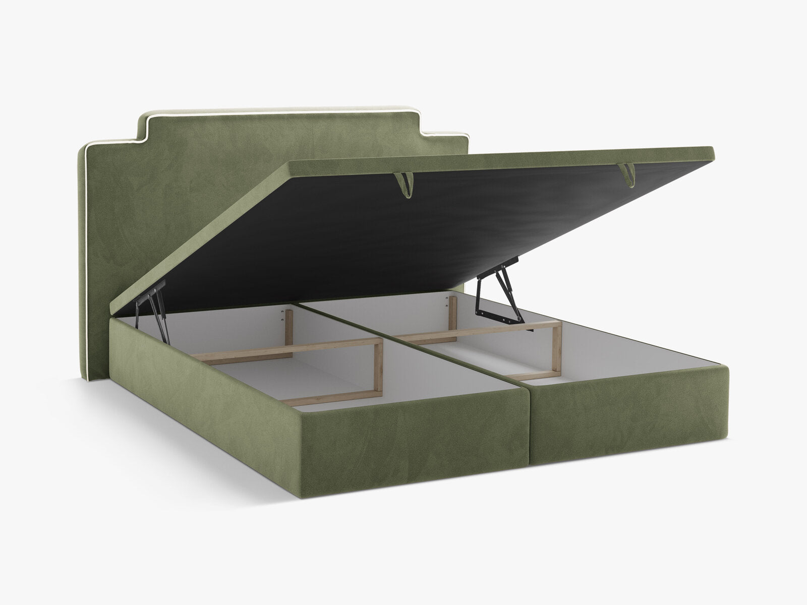 Micadoni Princess Boxspringbett mit Bettkasten und Kopfteil Samt Magic Velvet Elfenbein / Grün 200x200