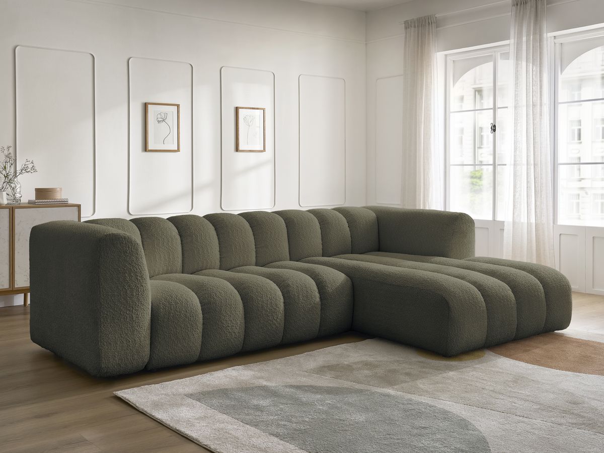 Bobochic Talia Ecksofa Bouclé-Stoff Grün Ecke rechts