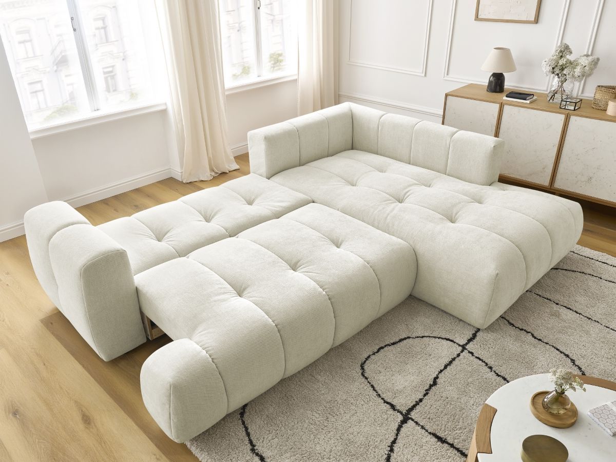 Bobochic Fuji Ecksofa mit Schlaffunktion und Bettkasten 282 × 204 cm Stoff Beige Ecke rechts