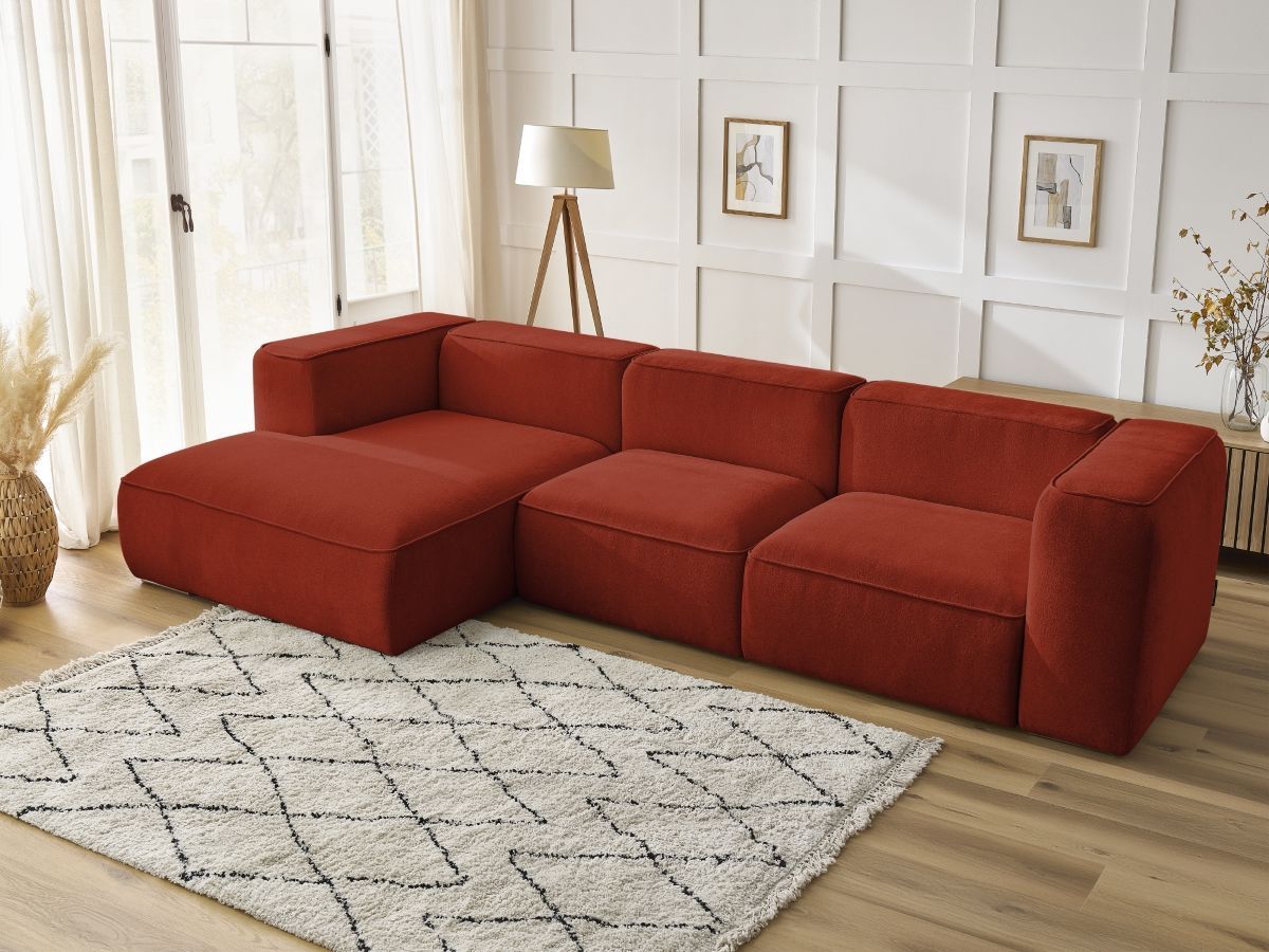 Bobochic Zephyr Ecksofa 349 × 165 cm Strukturstoff Orange Ecke links