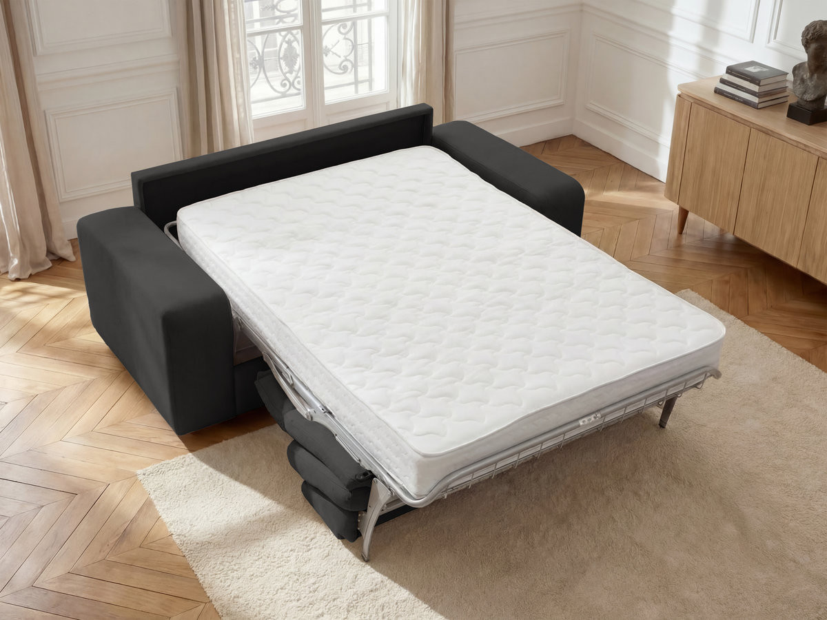 Bobochic Ibiza Schlafsofa 3-Sitzer Strukturstoff Schwarz, Liegefläche 160 × 196 cm