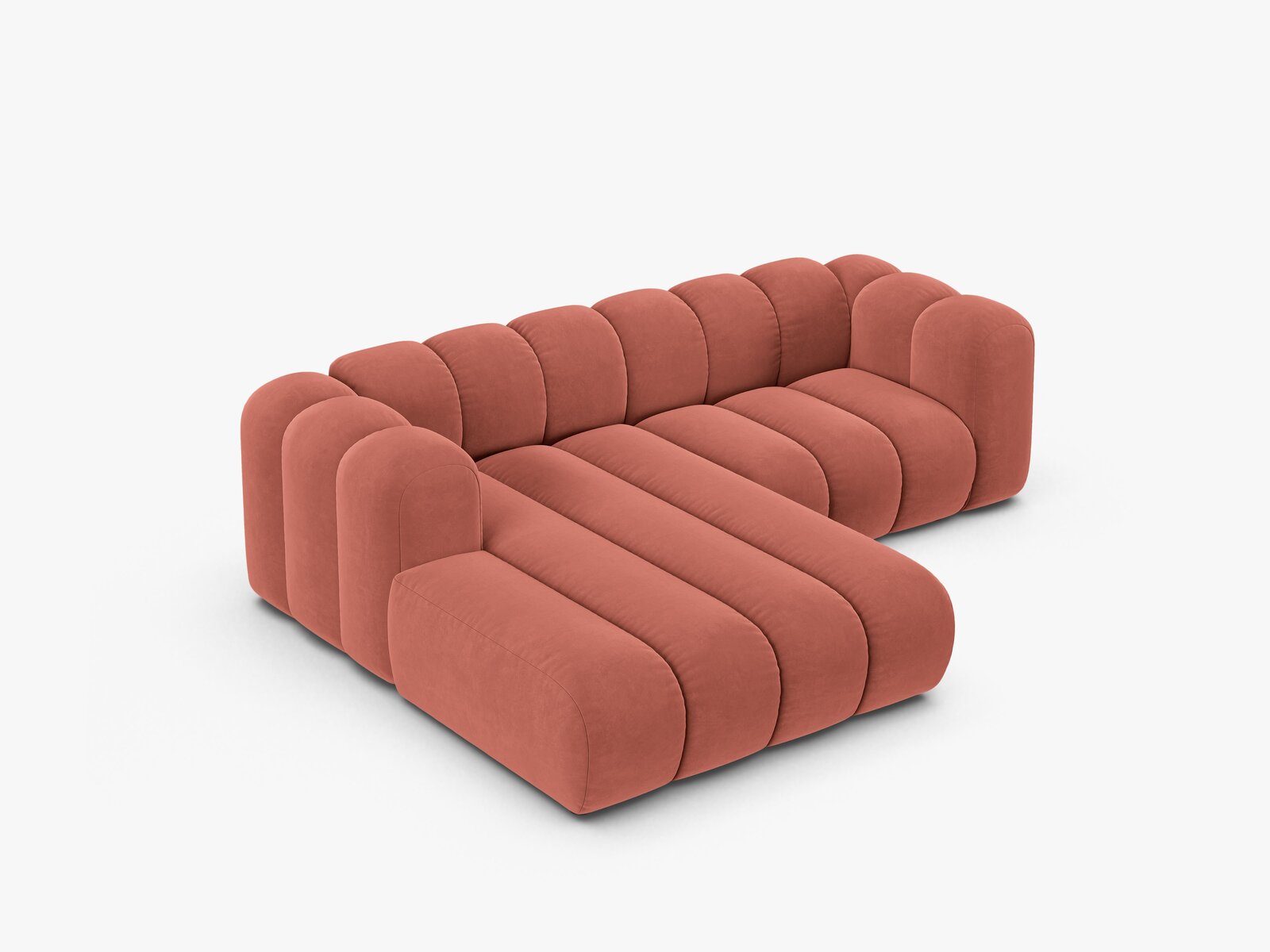 Micadoni Modulares Ecksofa Lupine 3-Sitzer Links Samt Salvador Koralle