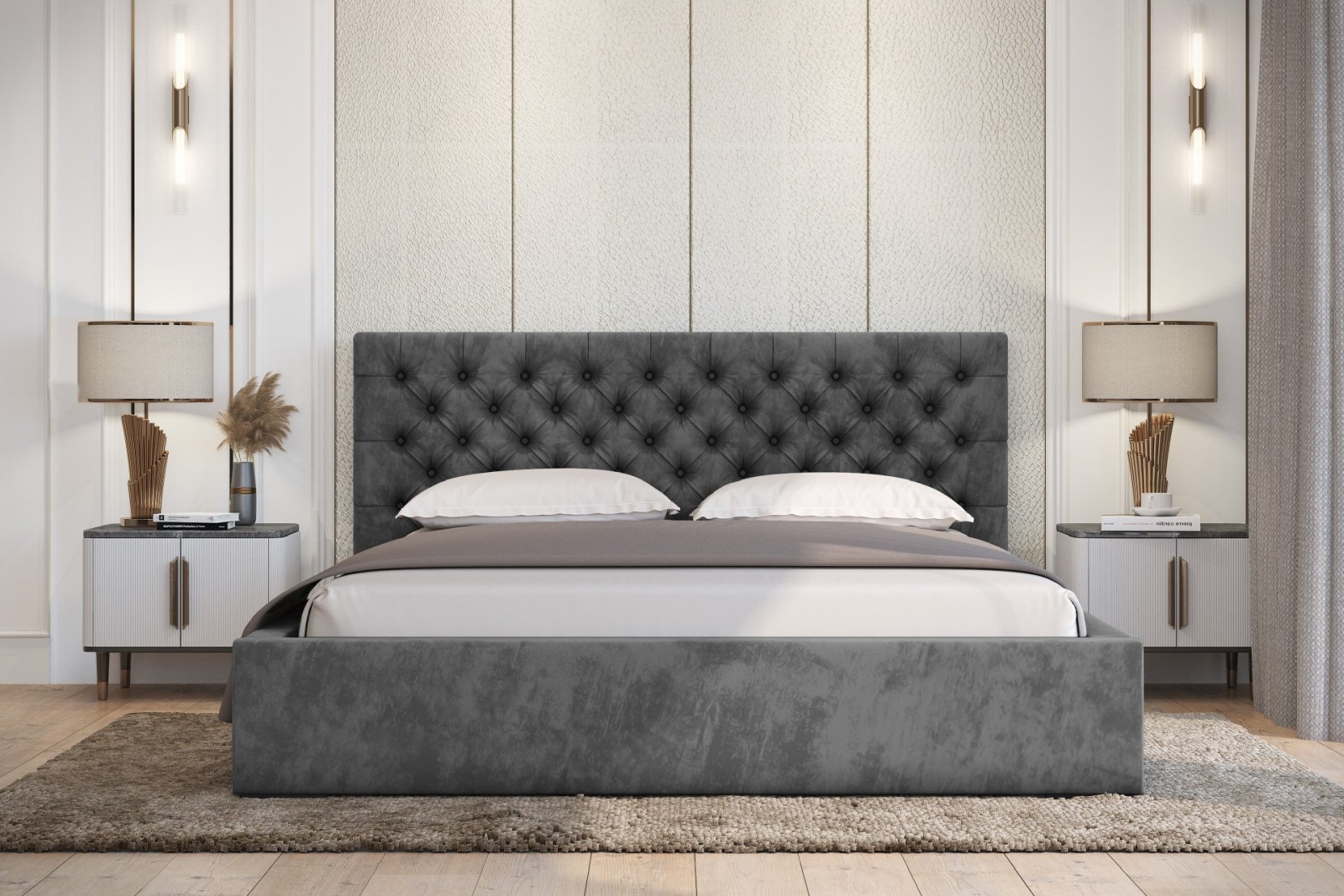 Polsterbett Sento-I Samtstoff 140x200 mit Holzrahmen Magic Velvet 2271