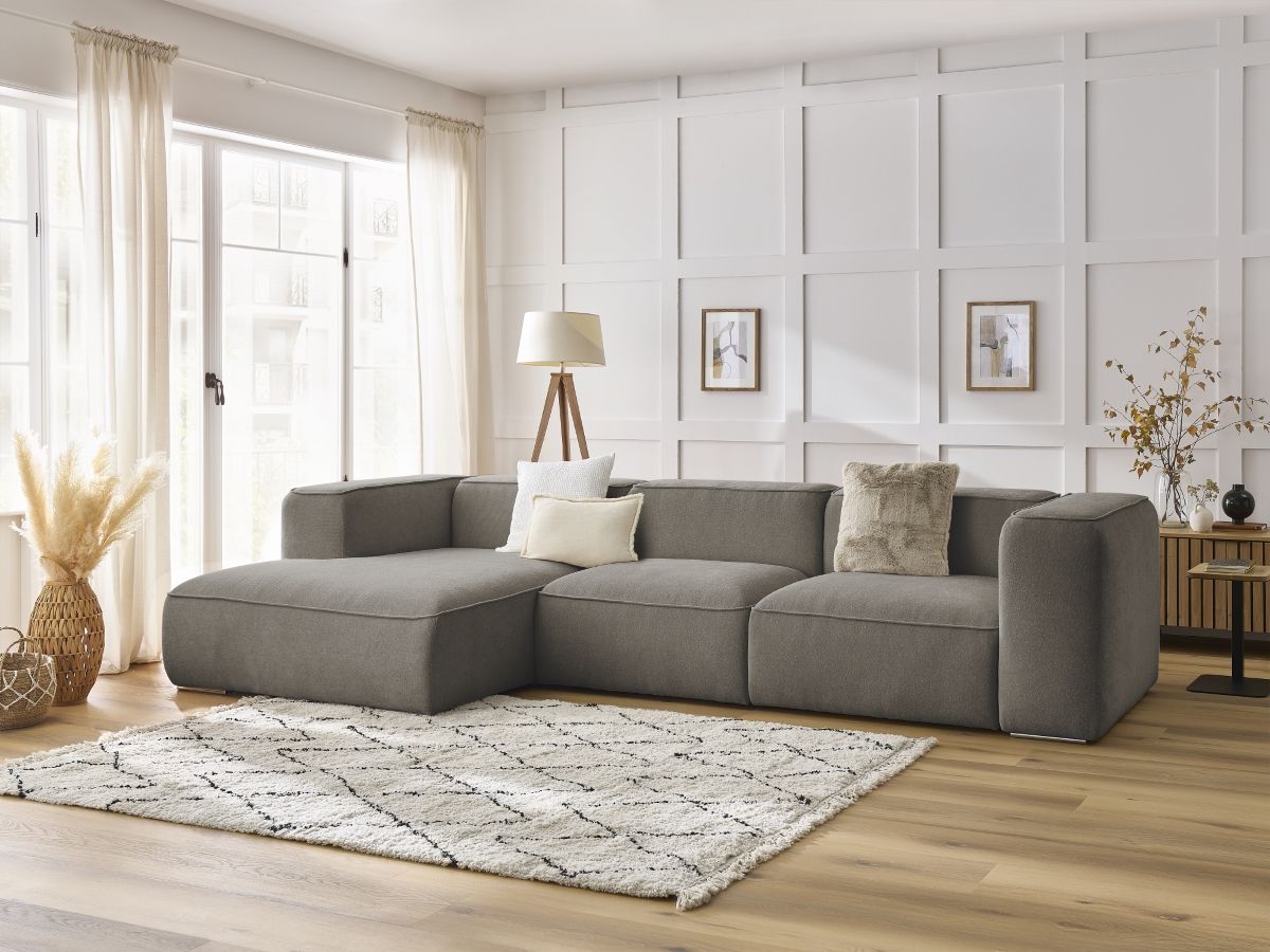 Bobochic Zephyr Ecksofa 349 × 165 cm Strukturstoff Taupe Ecke links