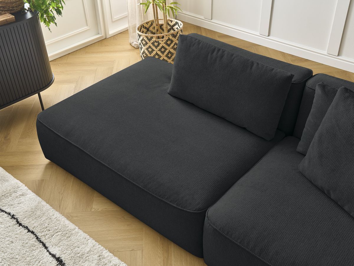 Bobochic Leopold Sofa 4-Sitzer mit Pouf Melange-Stoff Schwarz Armlehne rechts