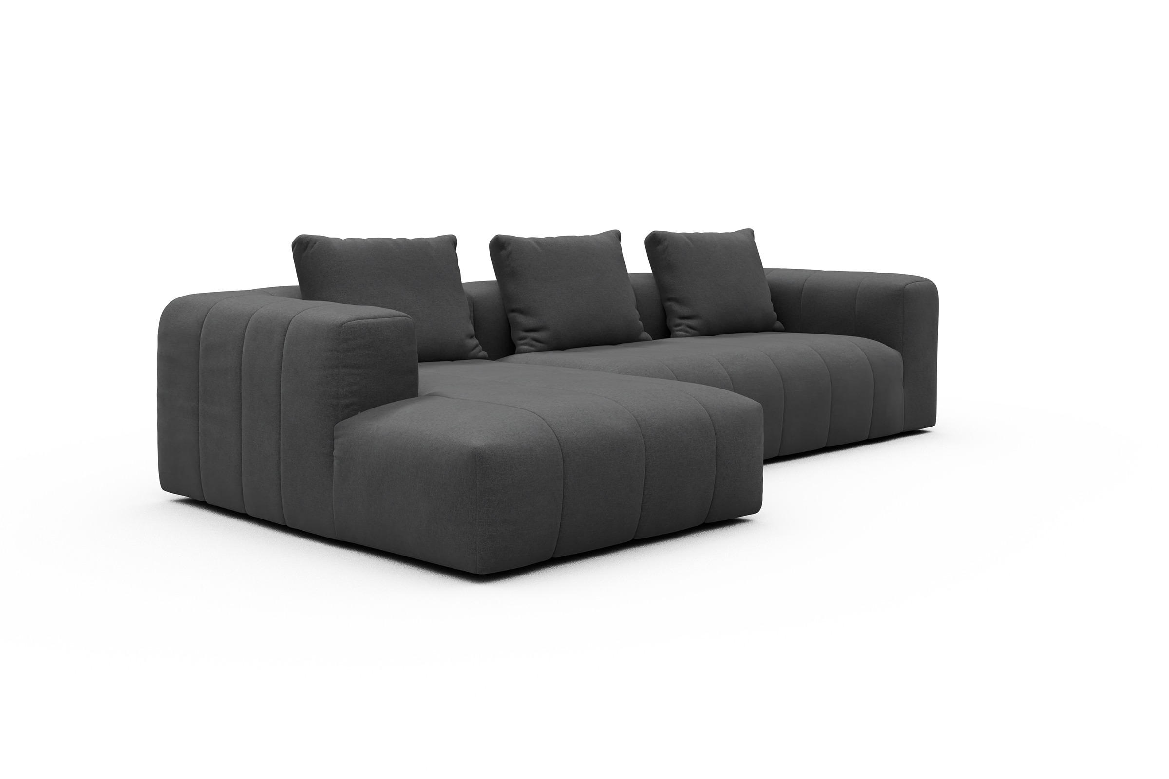 Ecksofa Hugo 2,5-Sitzer Armlehne rechts mit Chaiselongue Satya-Zinc