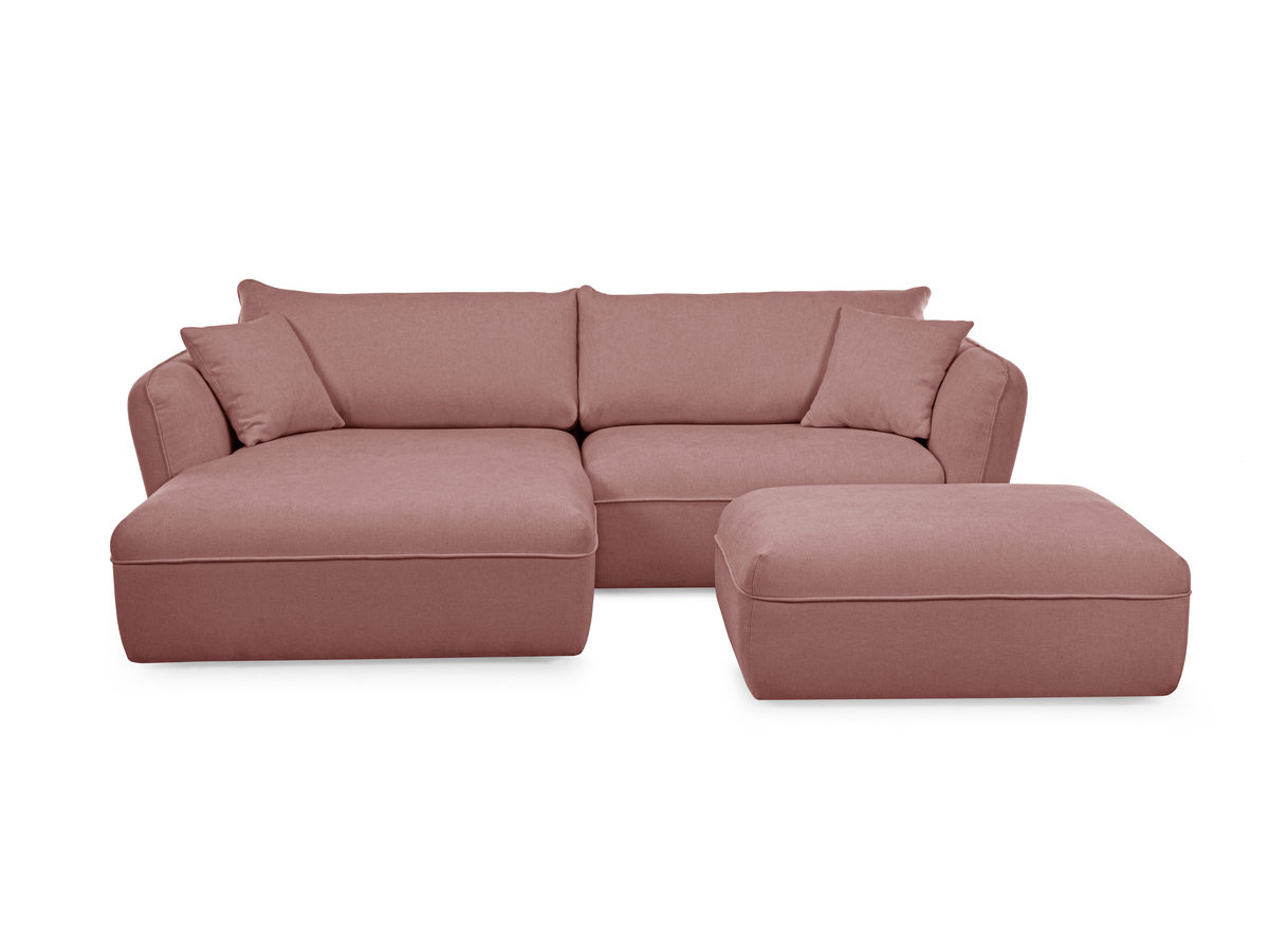 Bobochic Luigi Ecksofa mit Pouf Strukturstoff Rosa Ecke links