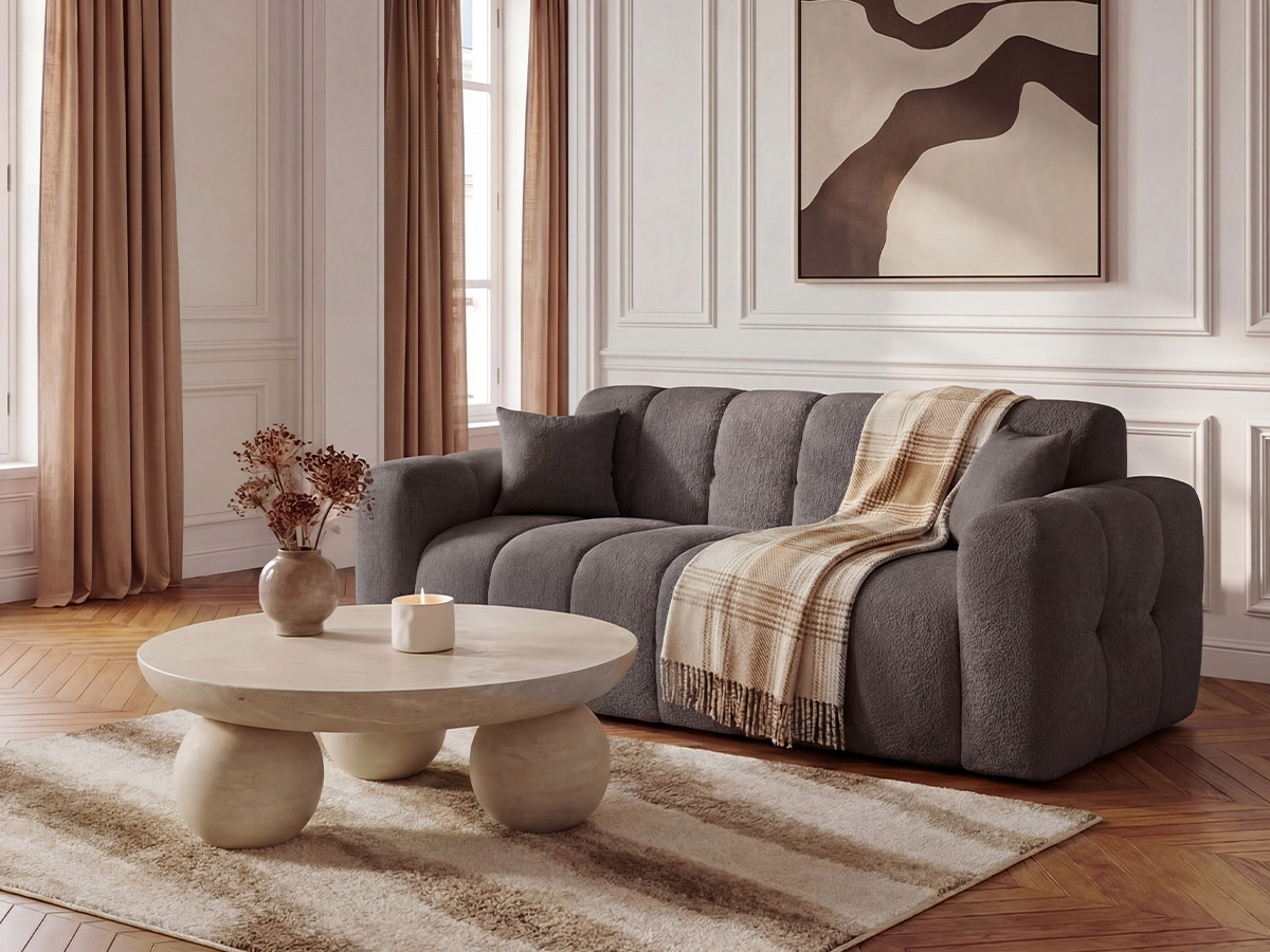 Bobochic Bradley Schlafsofa 3-Sitzer Bouclé-Stoff Braun