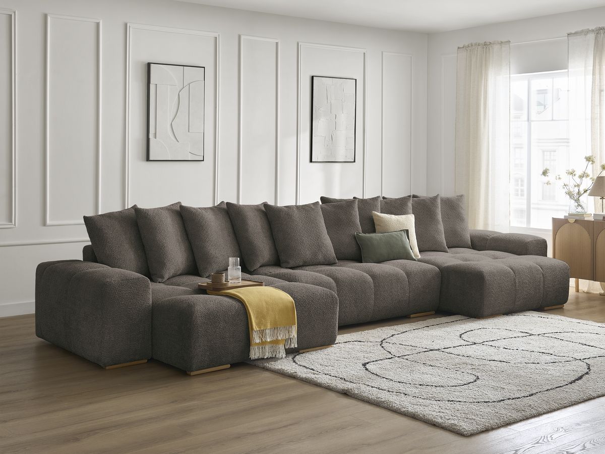 Bobochic Anakin Wohnlandschaft, 10 Kissen Bouclé-Stoff Braun
