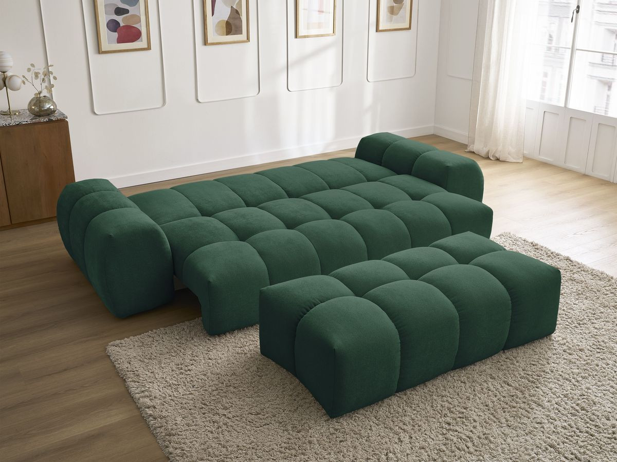 Bobochic Everest Schlafsofa 3-Sitzer mit Bettkasten und Pouf, 5 Kissen Strukturstoff Grün