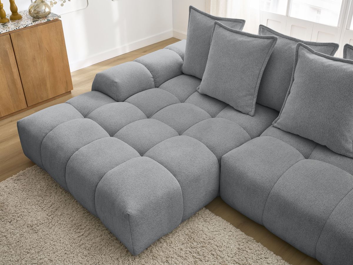 Bobochic Everest Ecksofa mit Schlaffunktion und Bettkasten 318 × 180 cm, 7 Kissen Melange-Stoff Dunkelgrau Ecke links