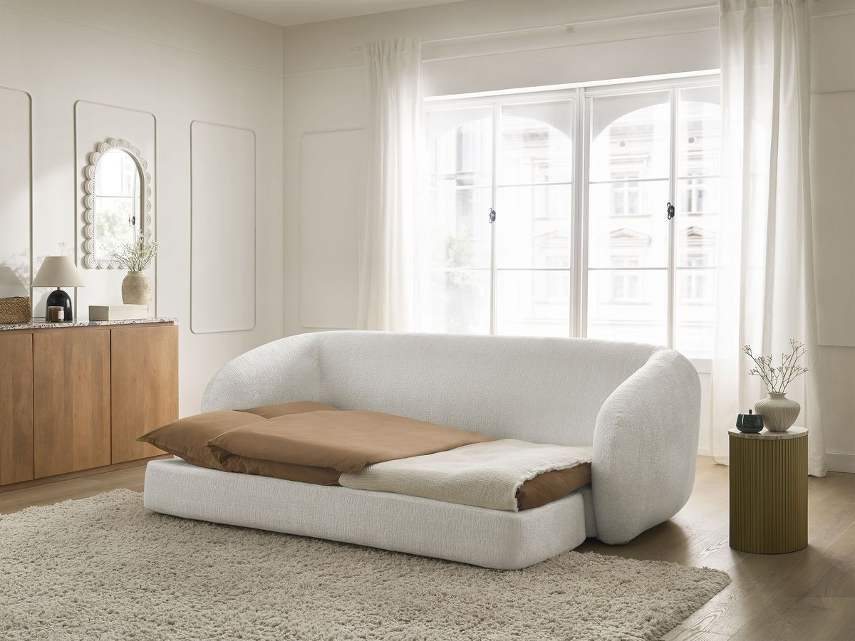 Bobochic Neyo Schlafsofa 3-Sitzer Strukturstoff Weiß