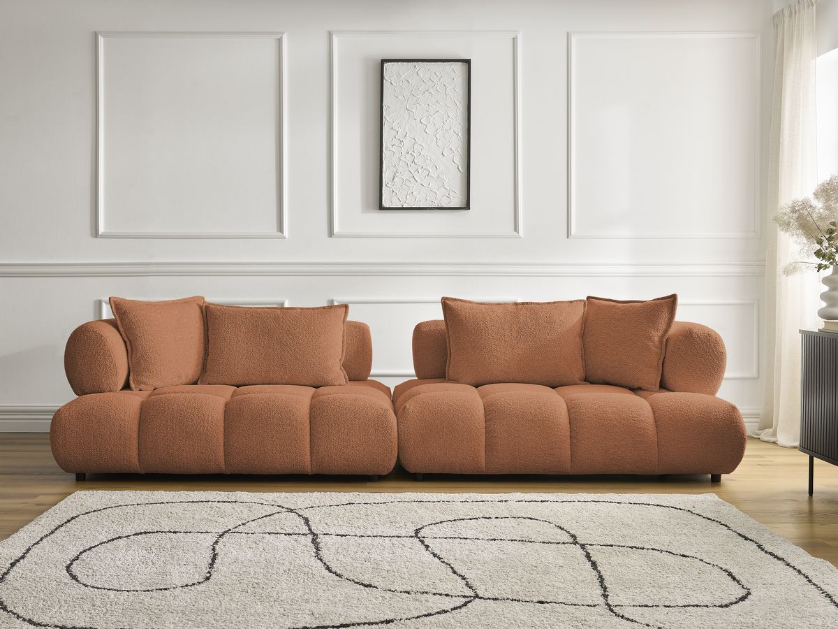 Bobochic Alya Sofa 4-Sitzer Bouclé-Stoff Orange