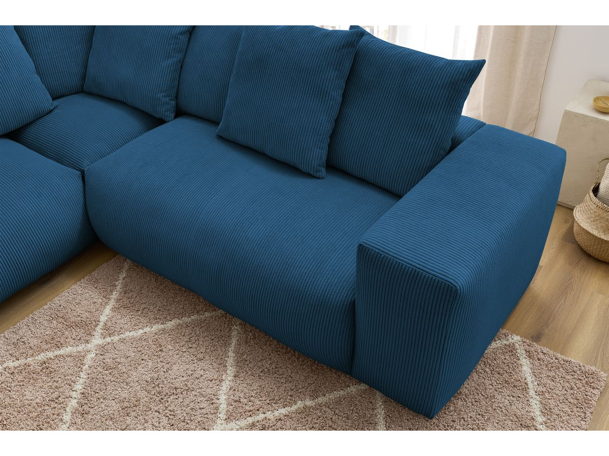 Bobochic Voltaire Ecksofa mit Pouf 322 × 268 cm Cordsamt Dunkelblau Ecke rechts