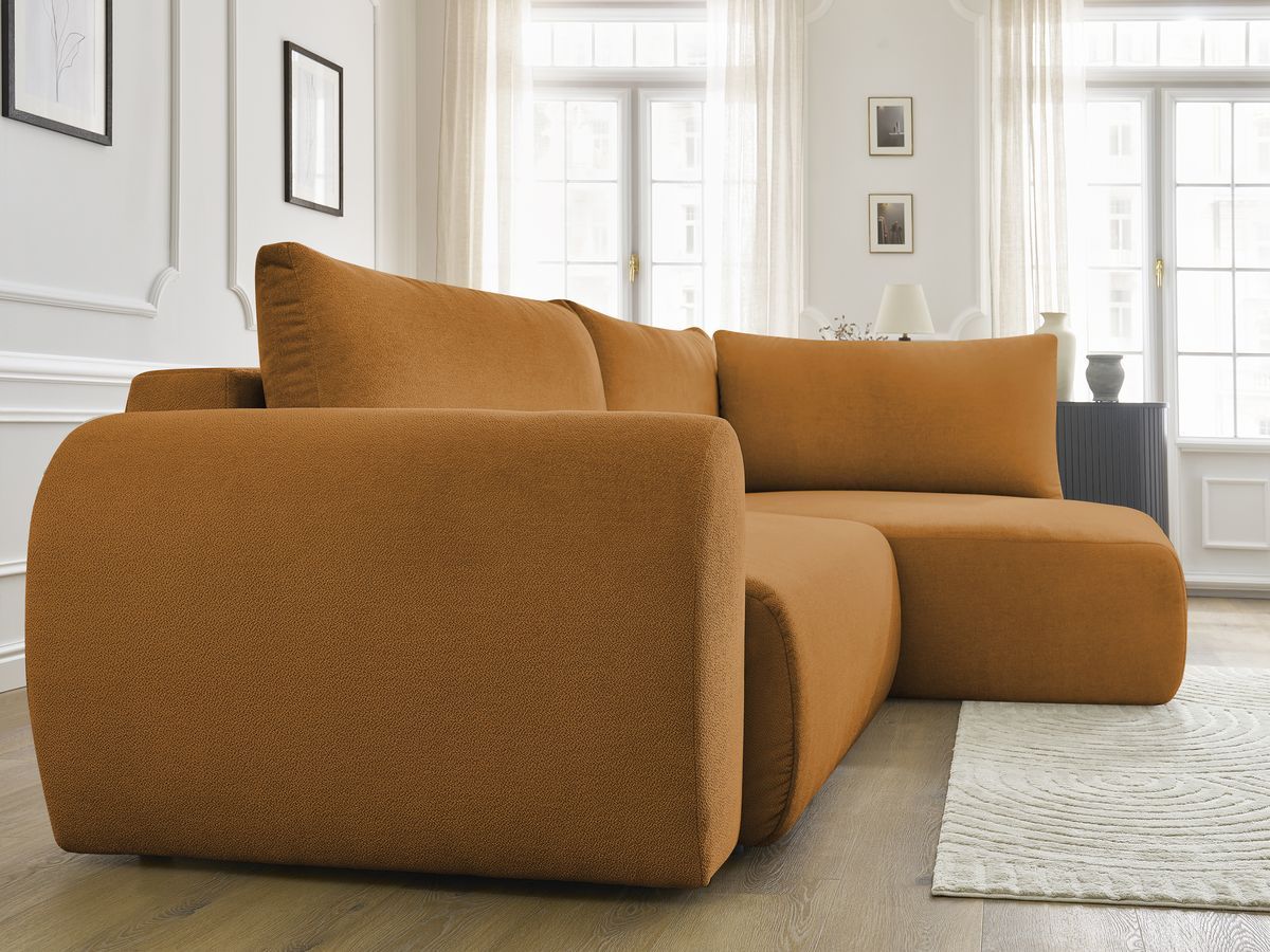 Bobochic Lucien Ecksofa mit Schlaffunktion und Bettkasten 296 × 198 cm Stoff Gelb Ecke rechts