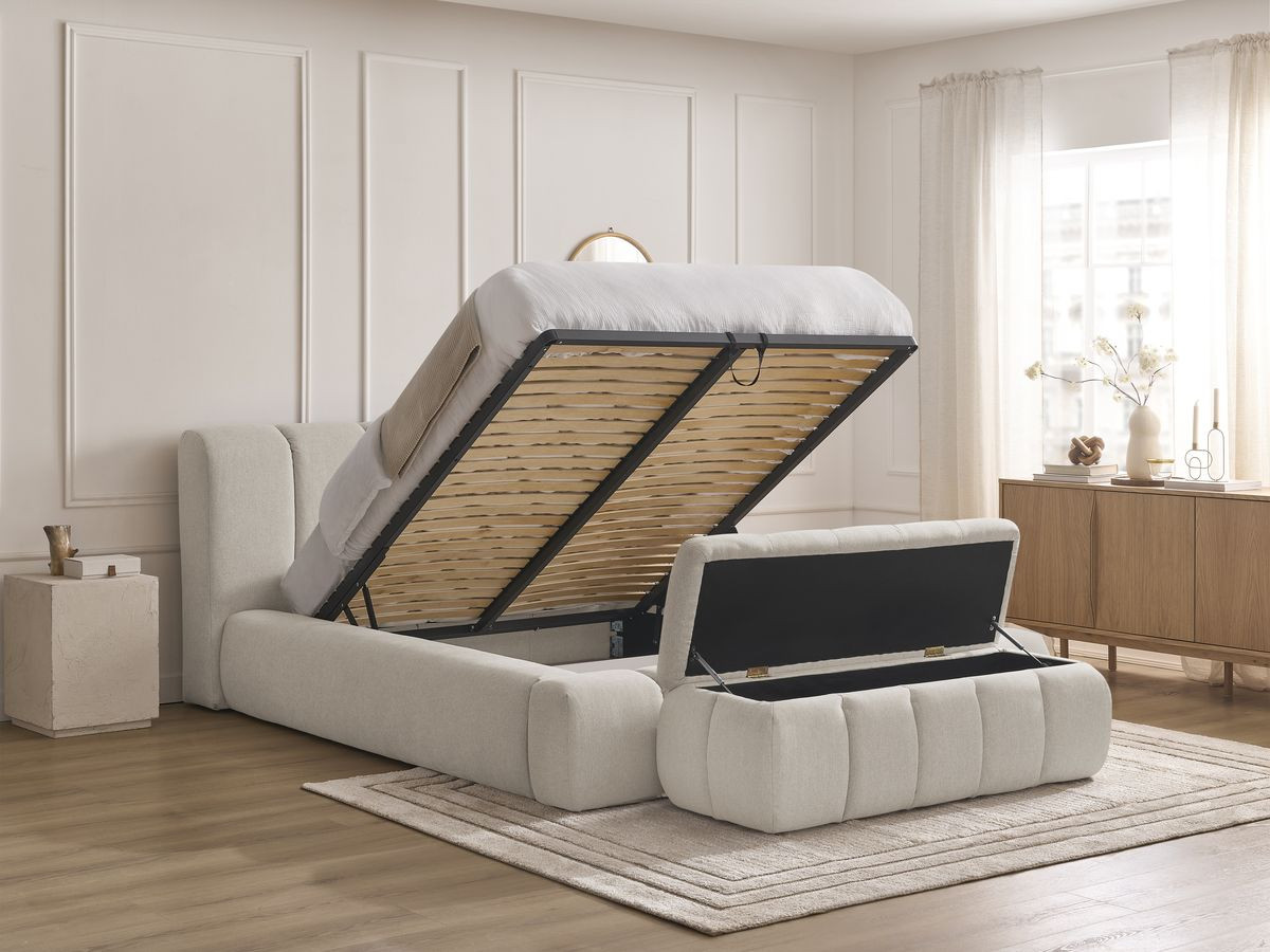 Bobochic Denali Polsterbett mit Bettkasten mit Bettbank Stoff Beige, Liegefläche 160 × 200 cm