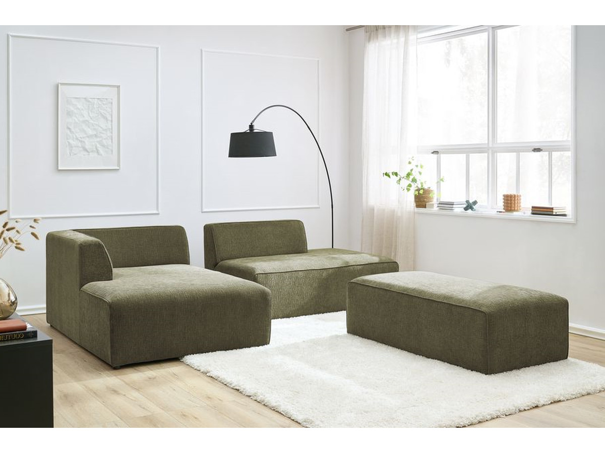 Bobochic Megeve Ecksofa mit Schlaffunktion und Pouf Strukturstoff Grün Ecke links