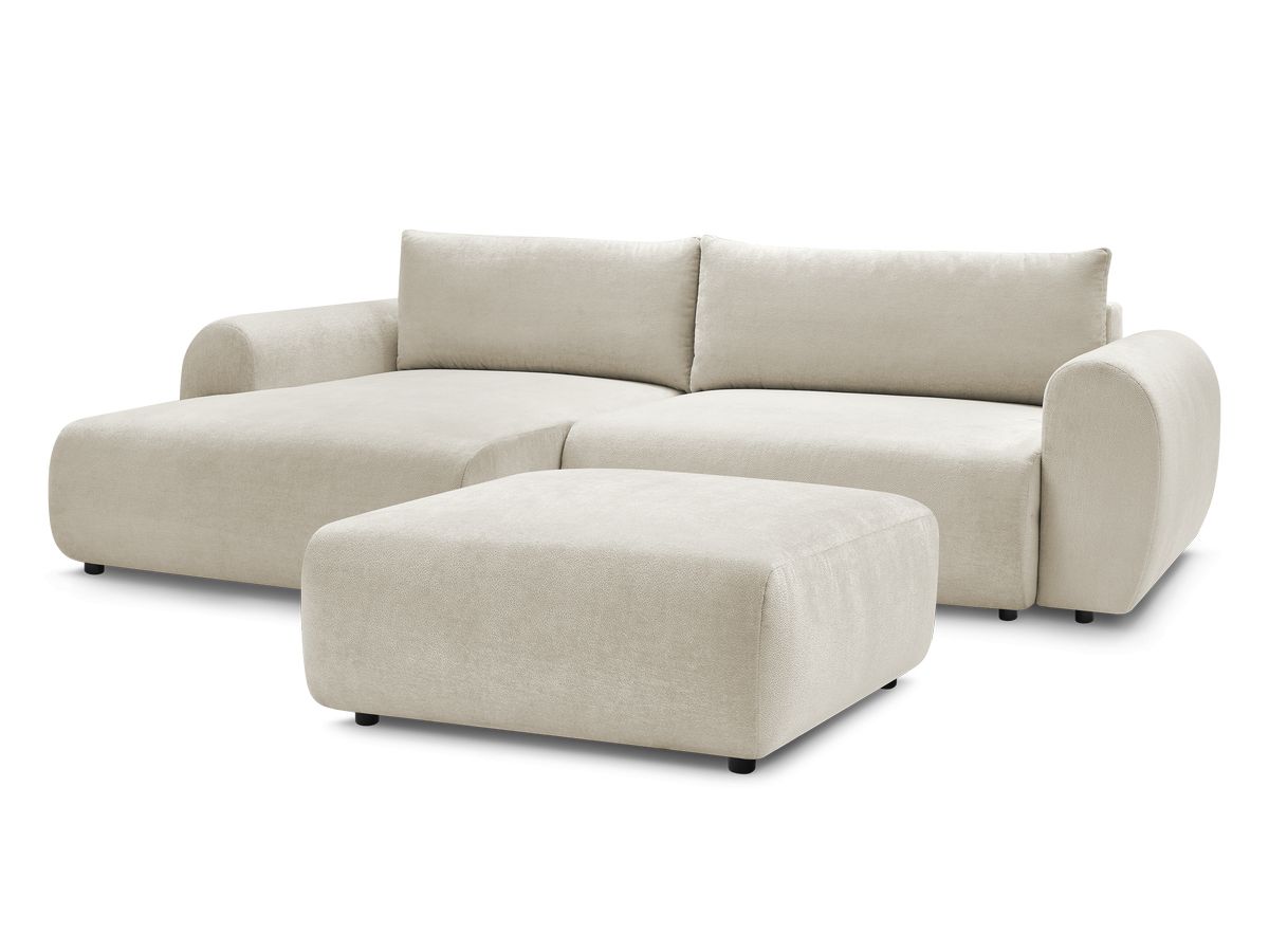 Bobochic Lucien Ecksofa mit Schlaffunktion und Bettkasten und Pouf 314 × 167 cm Stoff Beige Ecke links
