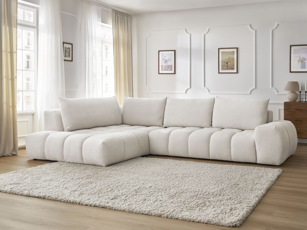 Bobochic Everest Ecksofa, 4 Kissen Strukturstoff Weiß Ecke links