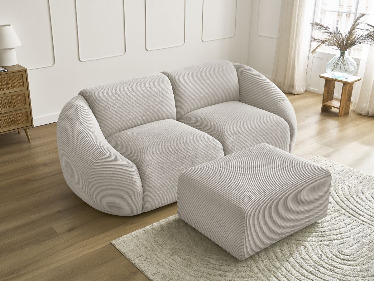 Bobochic Tina Sofa 3-Sitzer mit Pouf Cordsamt Beige
