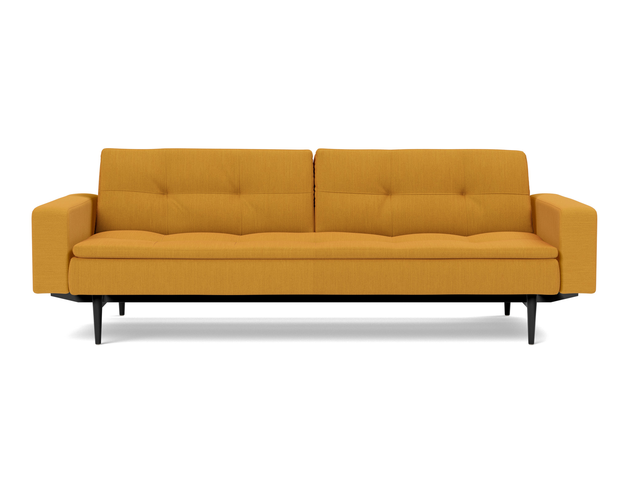 Schlafsofa Dublexo mit Armlehnen Flachgewebe Elegance 507-Burned-Curry Beine Styletto Eiche schwarz