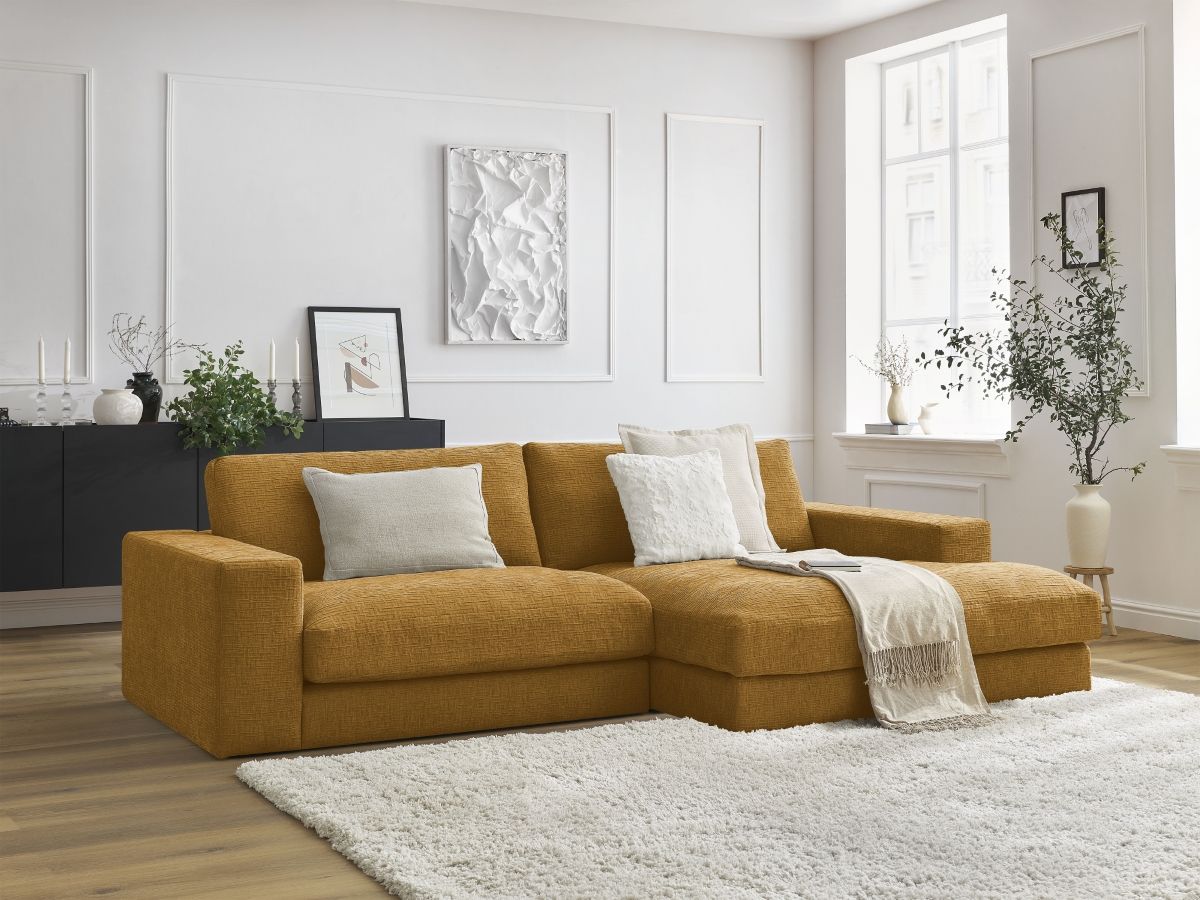Bobochic Leonard Ecksofa 274 × 159 cm Strukturstoff Gelb Ecke rechts