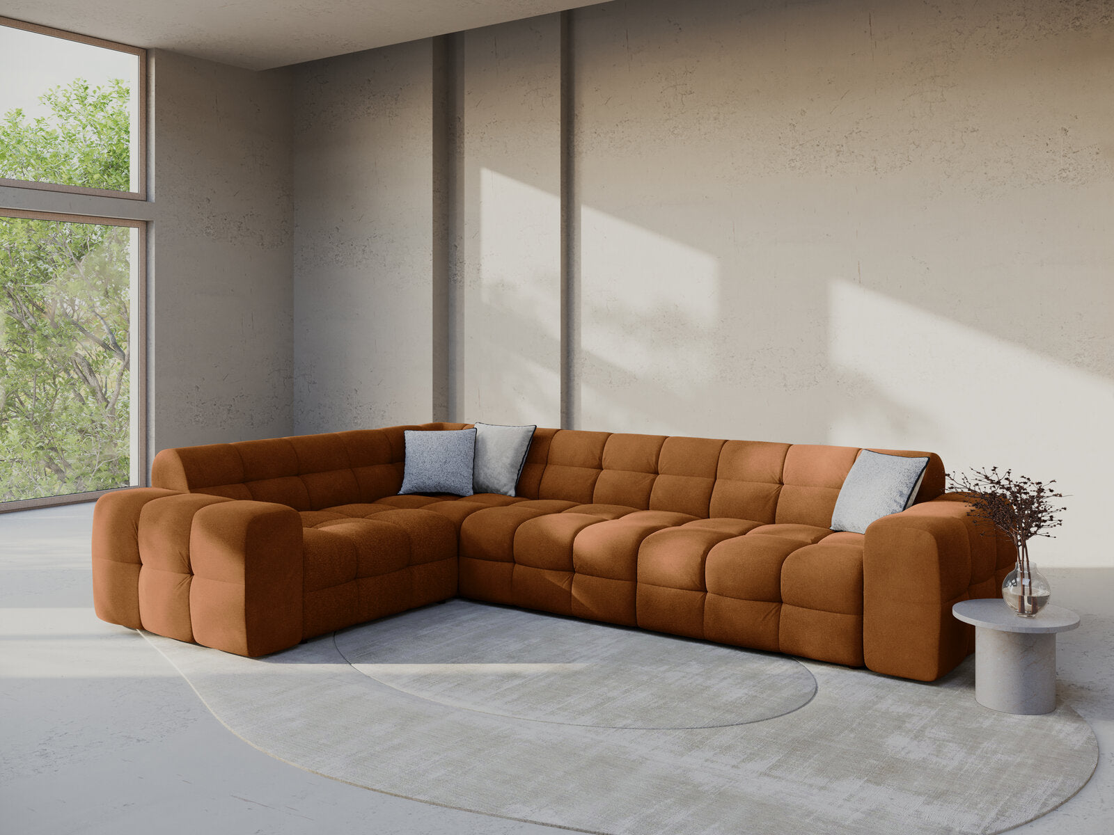 Micadoni Ecksofa Kendal 6-Sitzer Links Samt Kamel