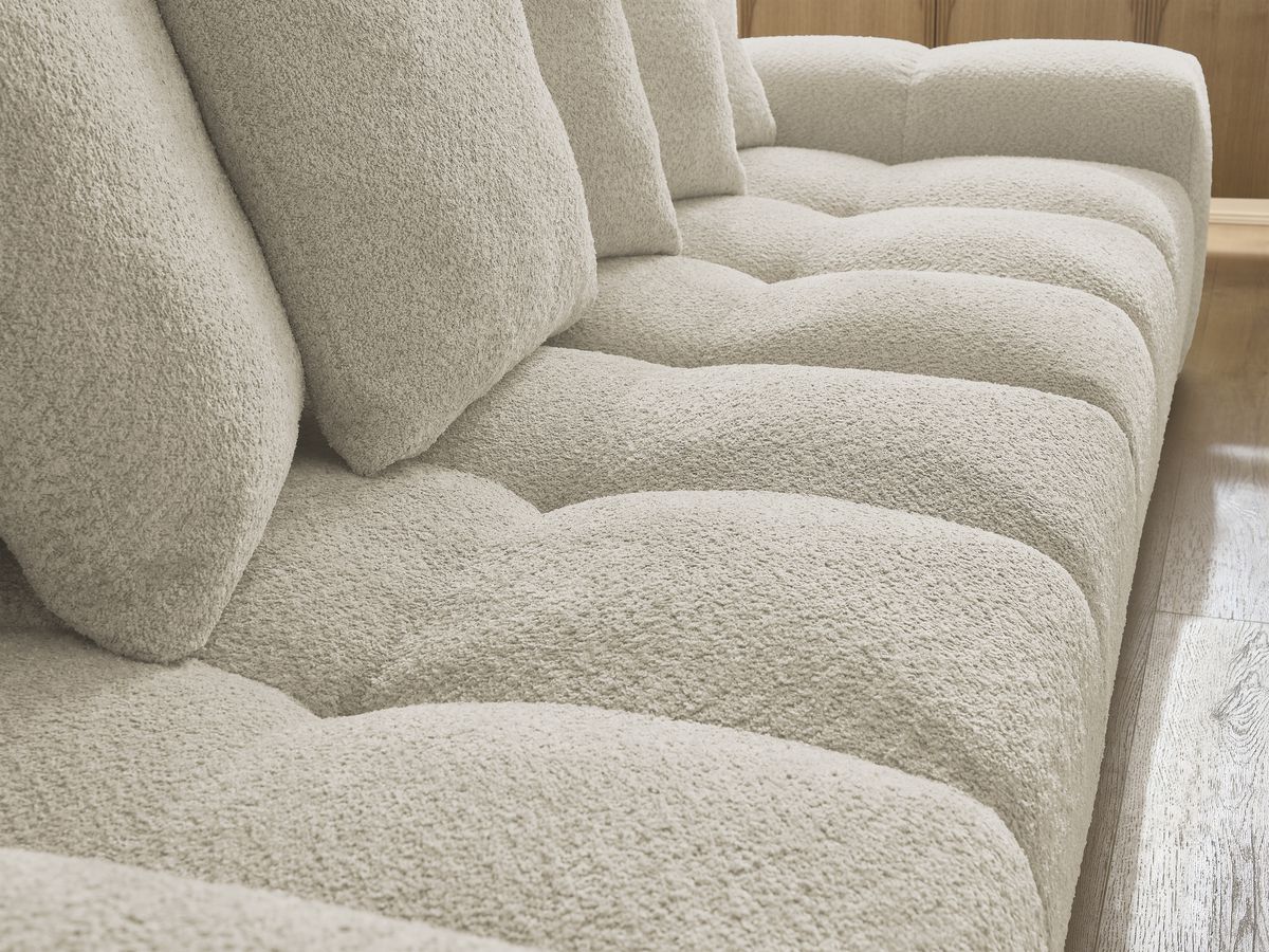 Bobochic Anakin Sofa 3-Sitzer, 6 Kissen Bouclé-Stoff Beige